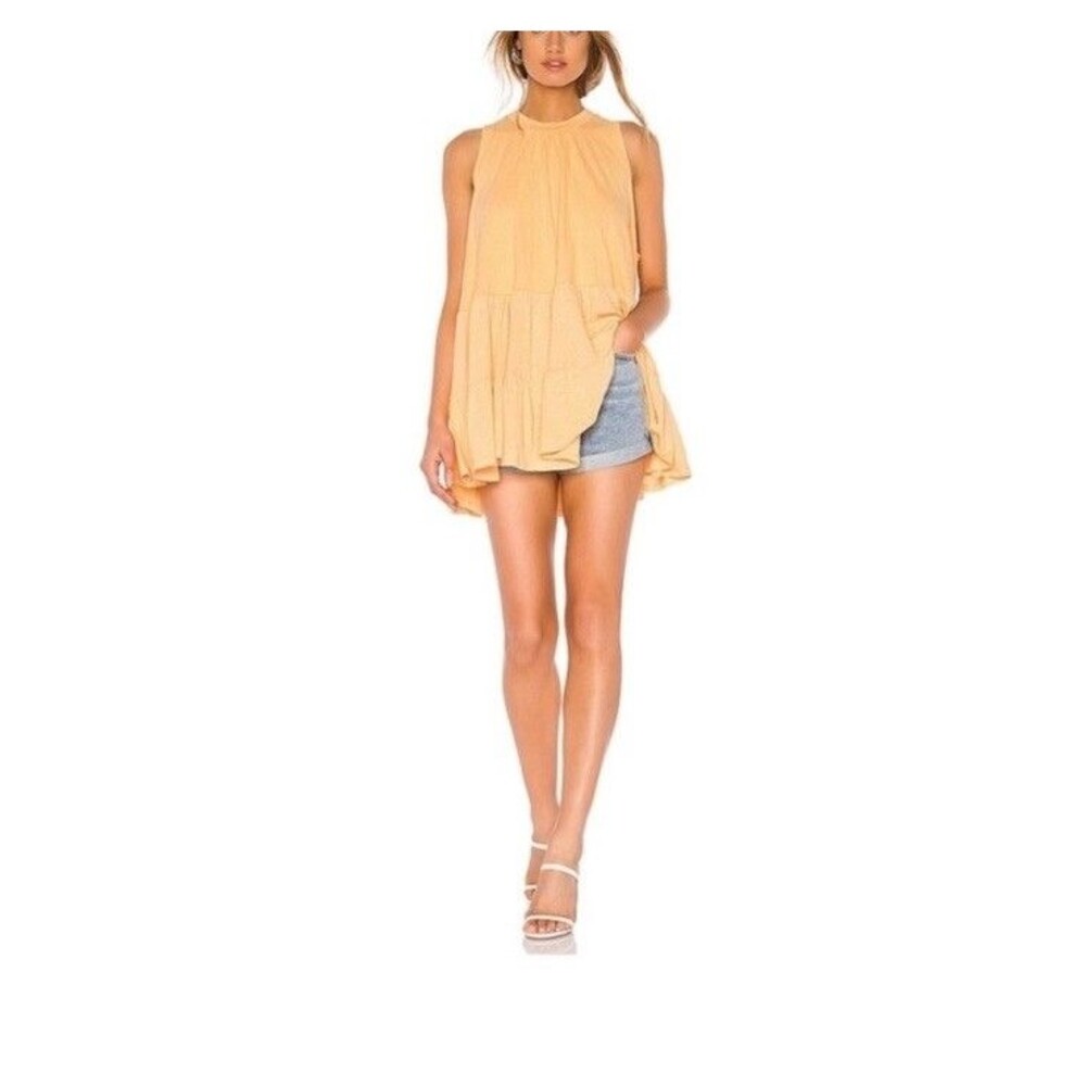 Free People Right On Time Tunic Top S Apricot Peach Orange Tiered Open Back
